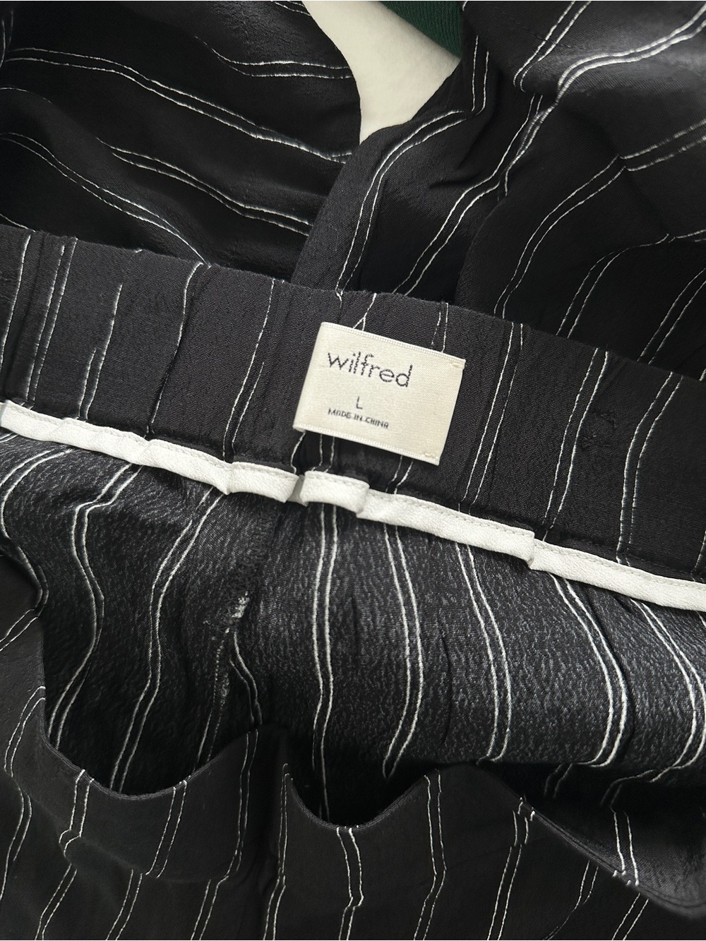 Wilfred Black and White Pinstripe Midi Skirt